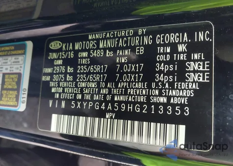 2017 Kia Sorento 3.3L Lx from USA, damaged, VIN 5XYPG4A59HG213353